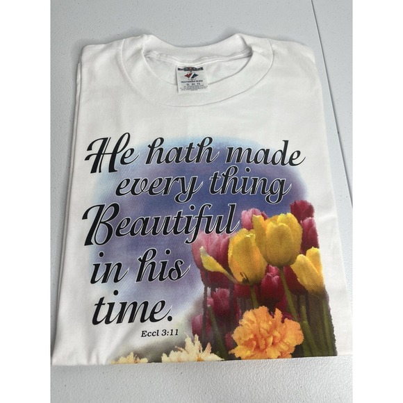 Jerzees Tops - Vtg Religious Tshirt White Sz XL He‎ Hath Made Everything Beautiful In His Time